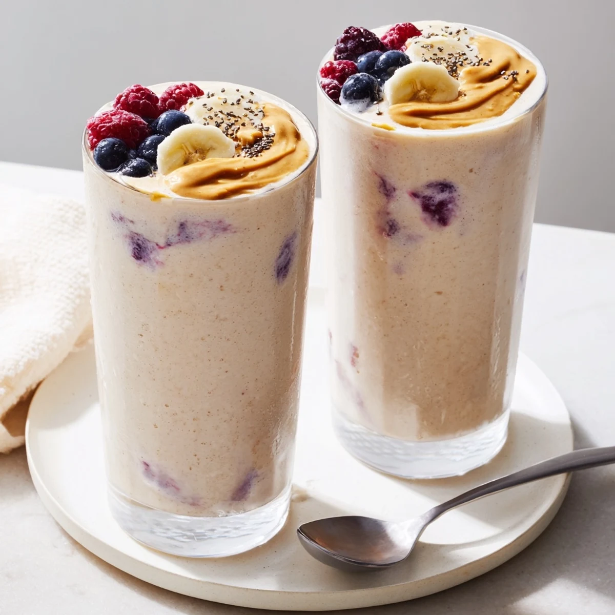 Satin-smooth High Protein Smoothie topped with chia seeds, ready post-workout