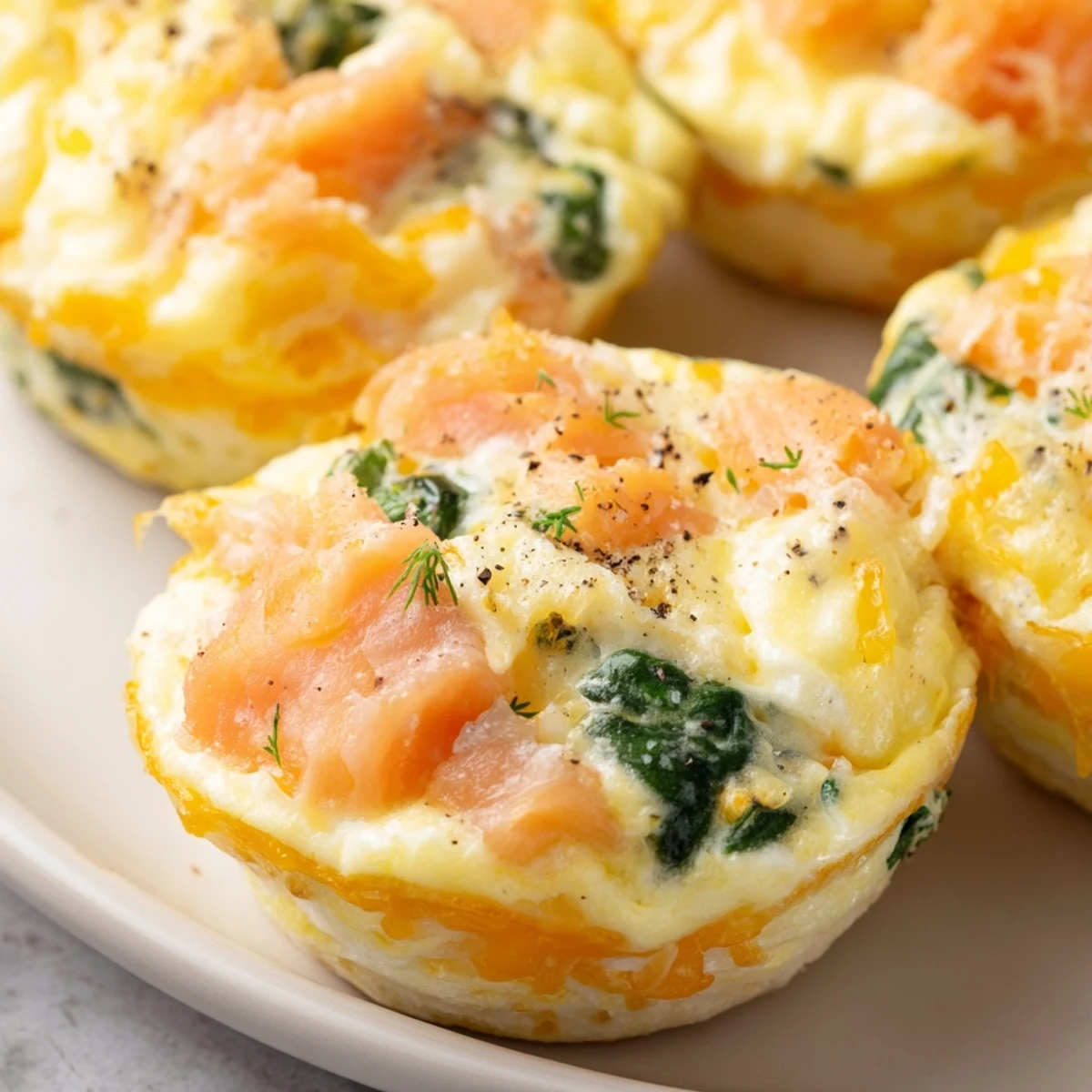 Smoked Salmon Egg Muffins with dill, warm and golden, ready to serve