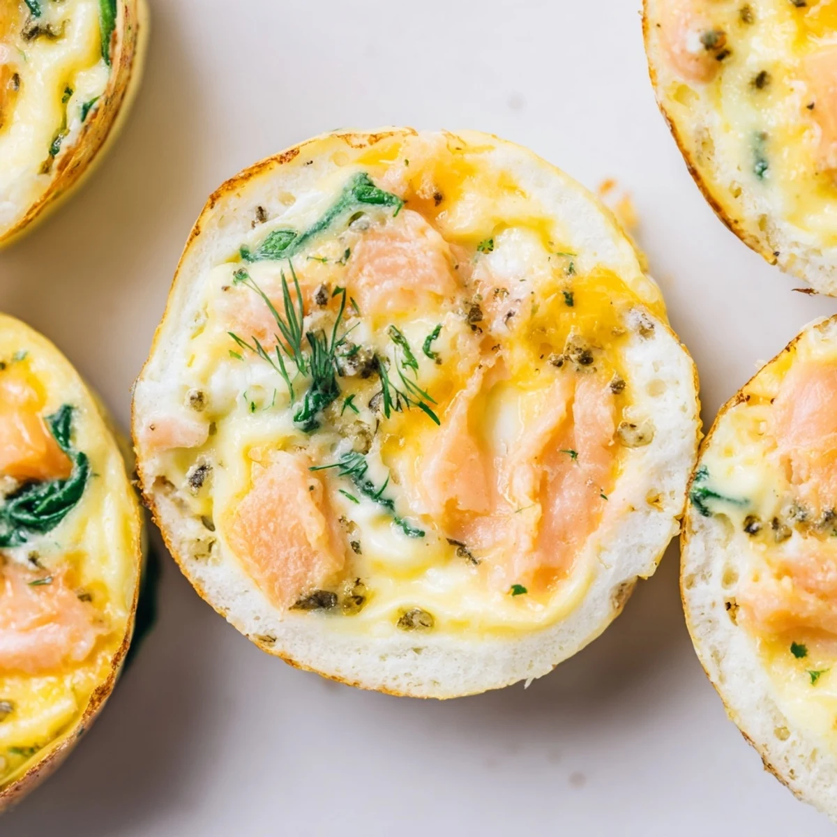 Smoked Salmon Egg Muffins sliced to show fluffy interior, savory, herb-speckled