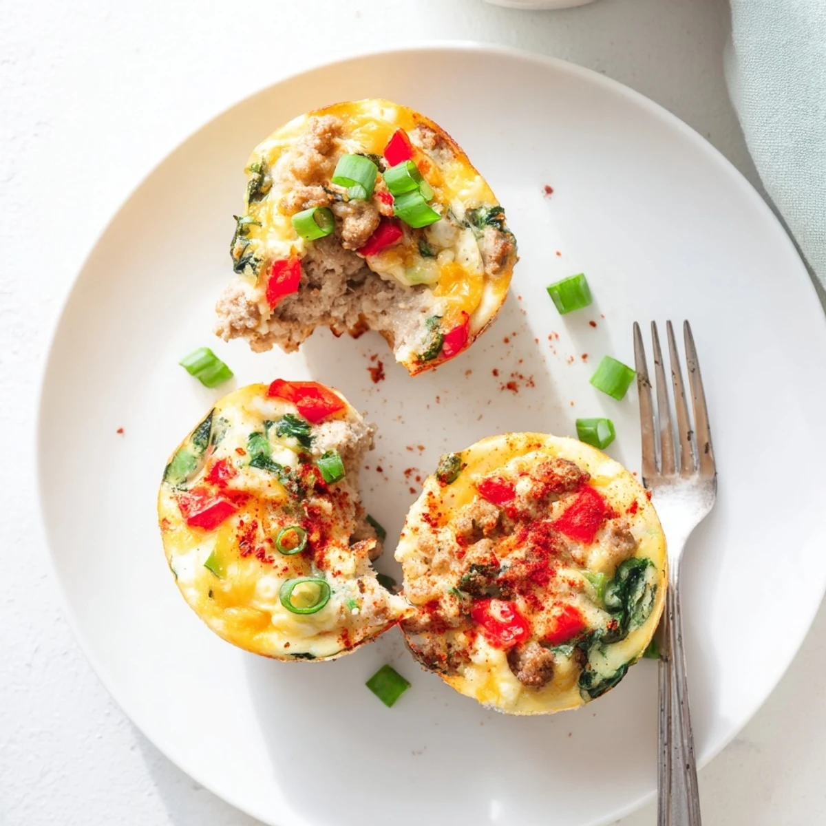Turkey Sausage Egg Muffins with golden tops, savory sausage, fluffy eggs steaming.