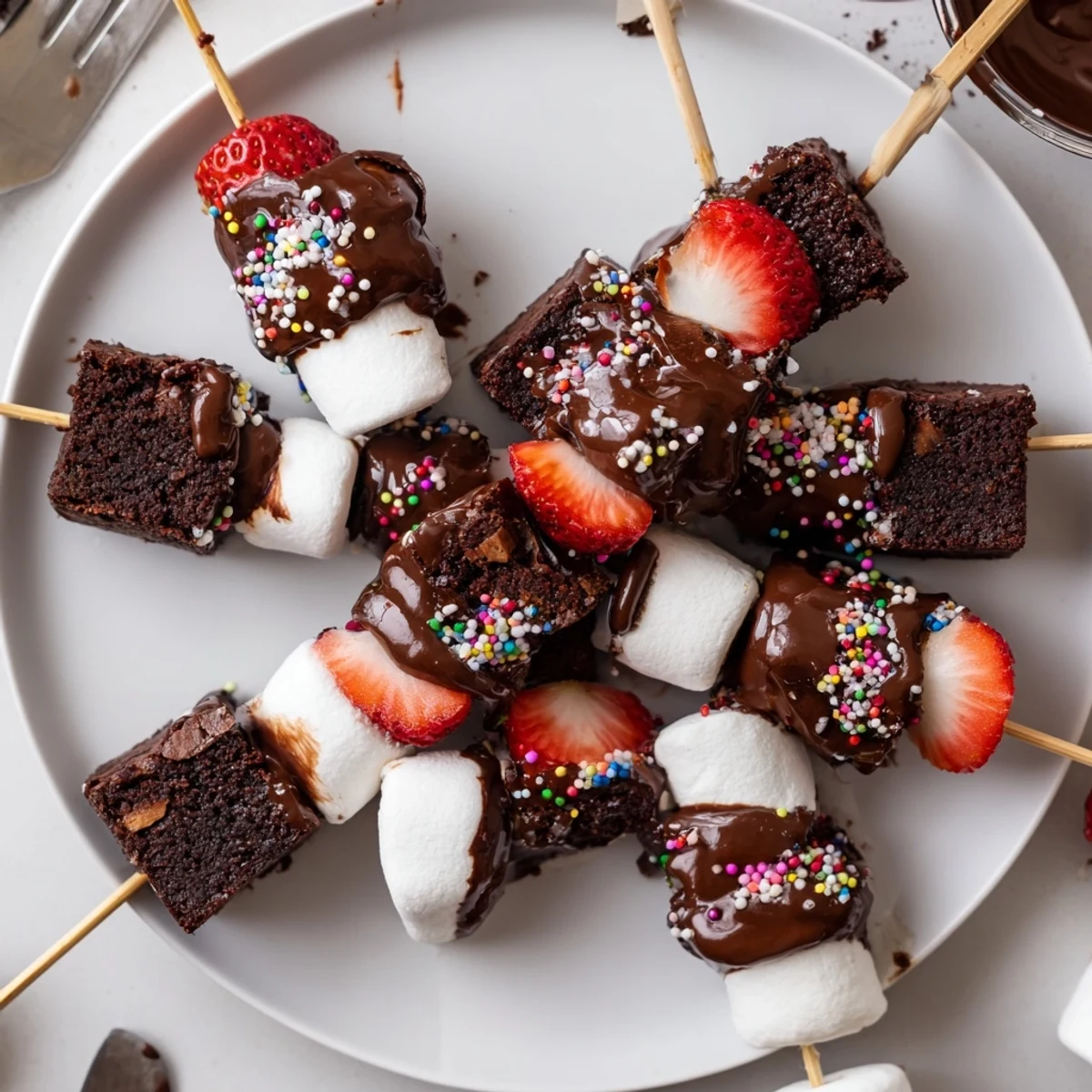 Serve Sweet Strawberry Brownie Kabobs with whipped cream for dipping at parties