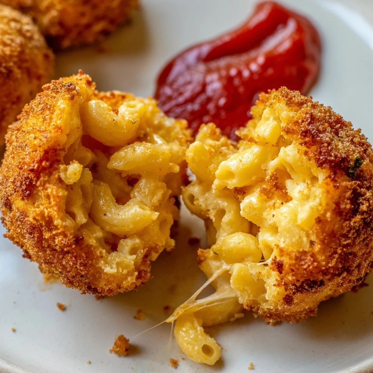 Hand rolled Fried Mac And Cheese Bites, panko crusted and hot from skillet