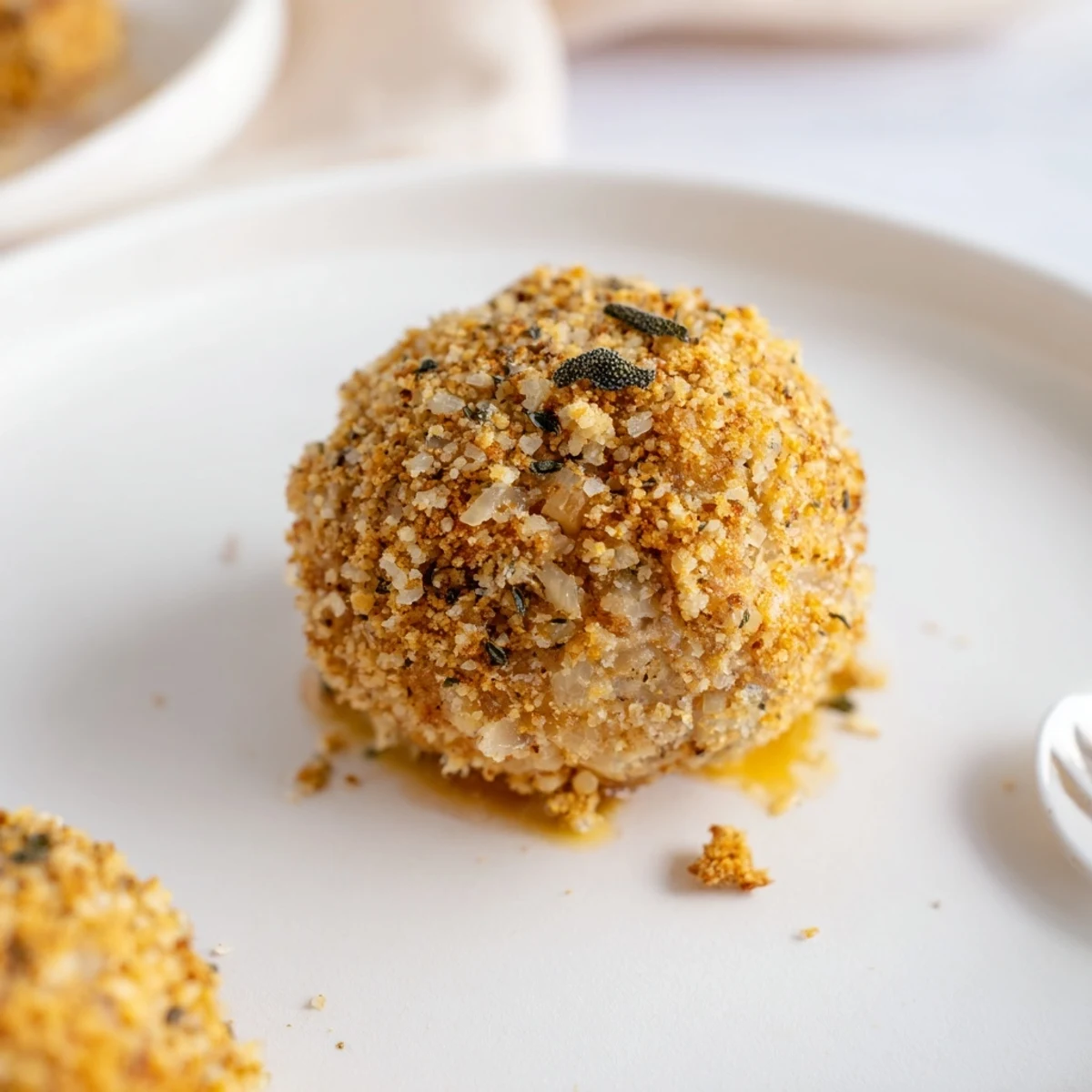 Warm Sage Onion Chicken Balls brushed with olive oil, served with honey-mustard  