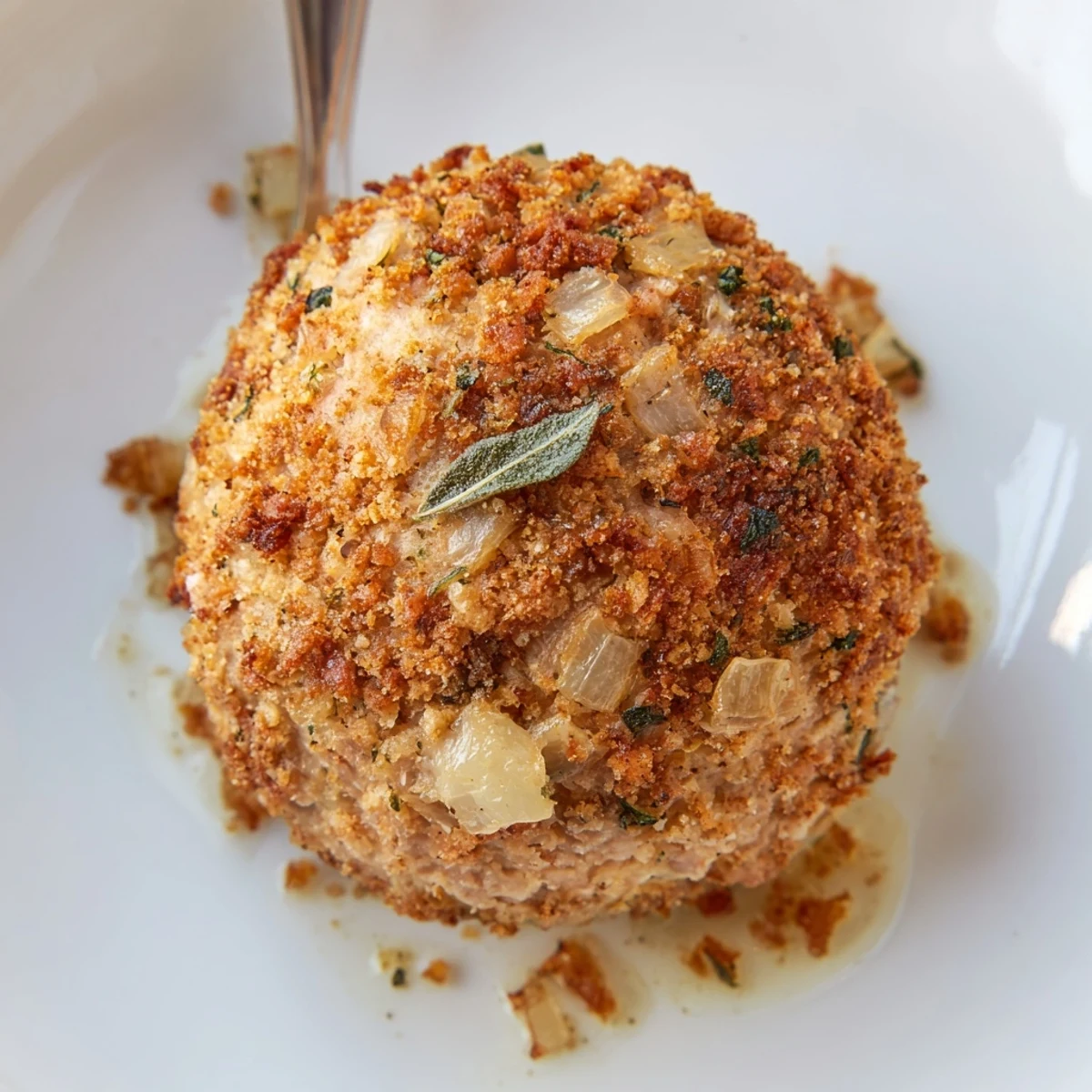 Sage Onion Chicken Balls sizzling golden on tray, aromatic sage and onions  