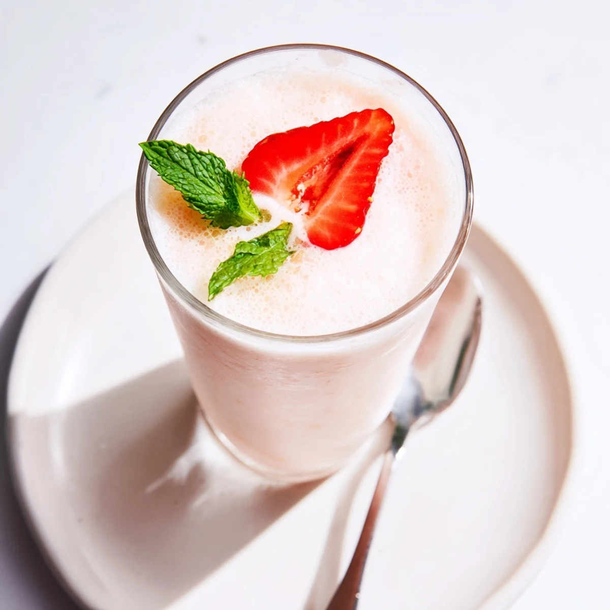 Strawberry Coconut Cooler Recipe in chilled glasses, frothy pink drink garnished with mint