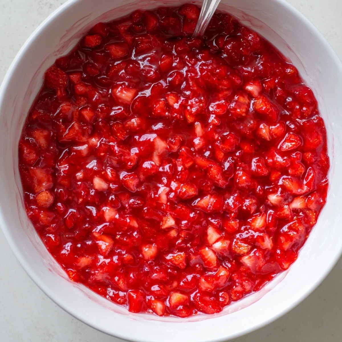 Homemade Strawberry Cake Filling Recipe with juicy chunks, spoon-ready for cupcakes