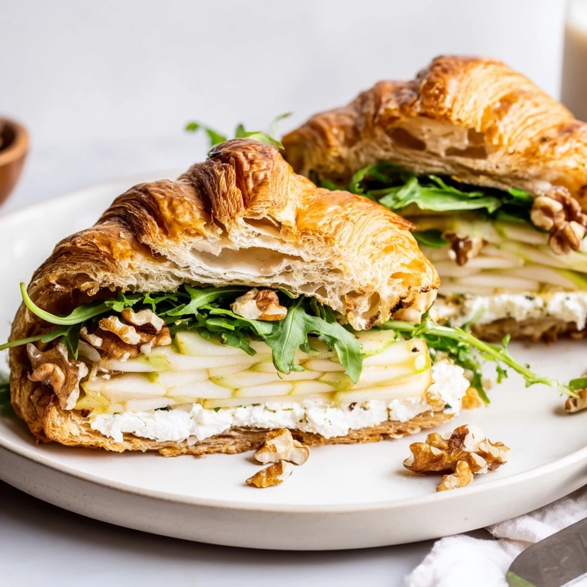 Bright Apple Goat Cheese Croissant Sandwich Recipe perfect for light brunch, soft texture