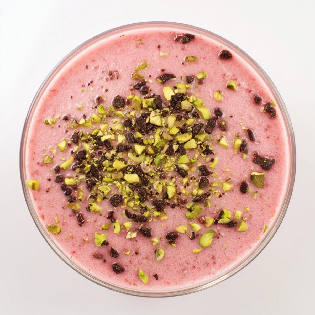 Chilled Gelo di Melone dessert garnished with green pistachios and rose petals on white serving plate