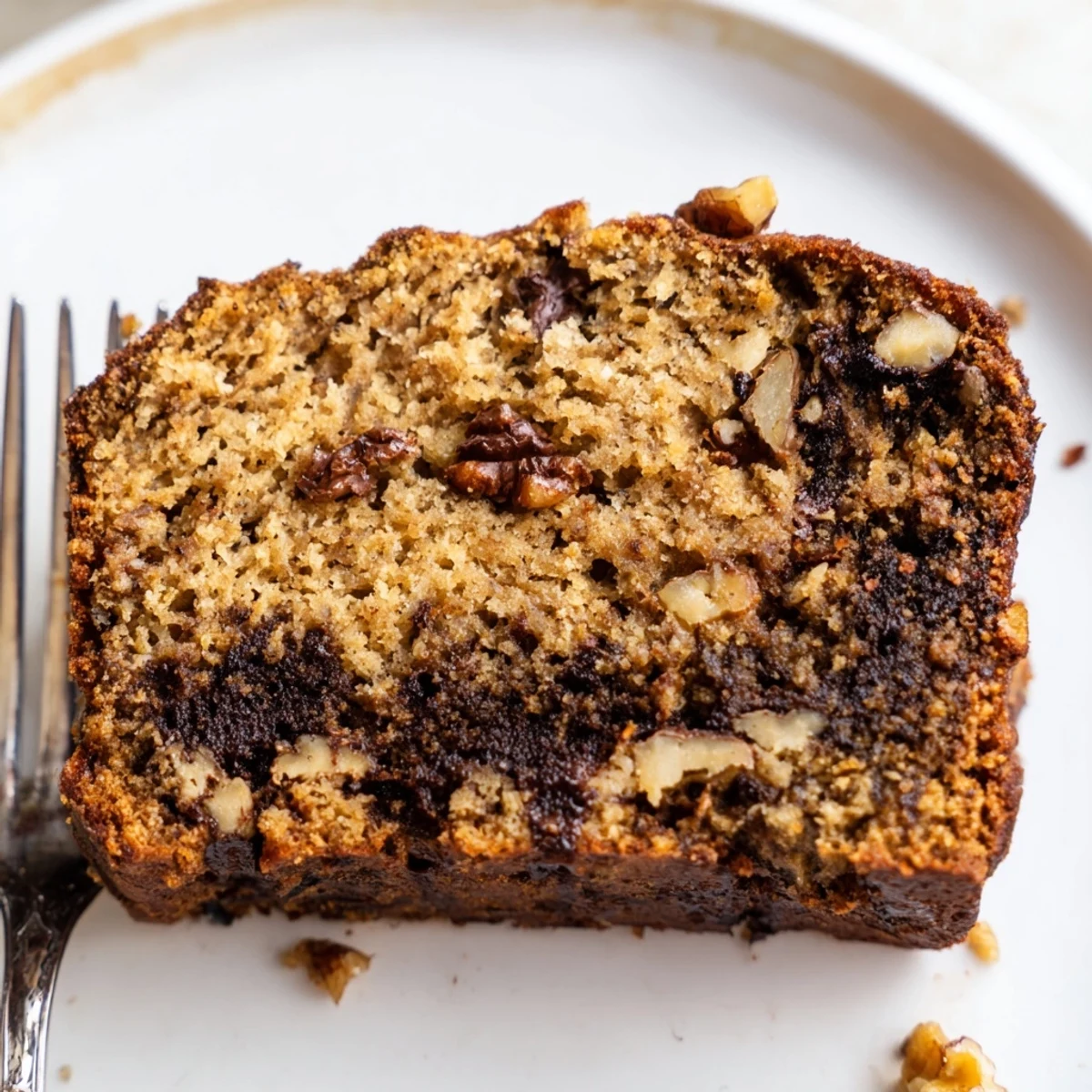 Moist protein banana bread oil free loaf with golden crust and sliced pieces revealing soft interior