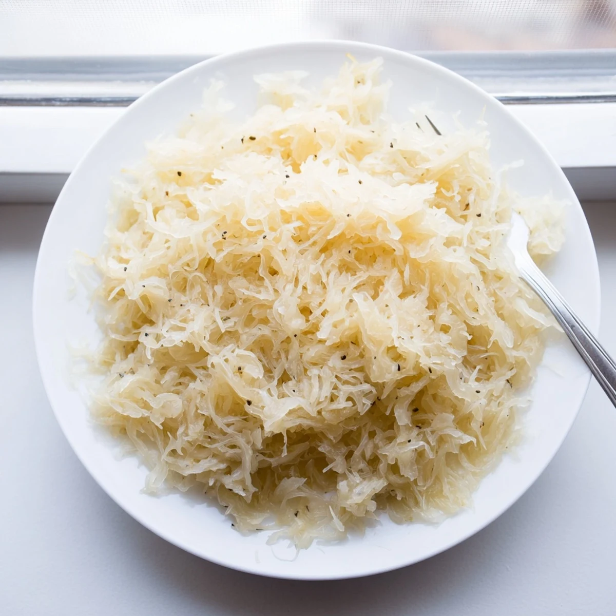 Golden mound of naturally fermented sauerkraut in a glass jar with brine
