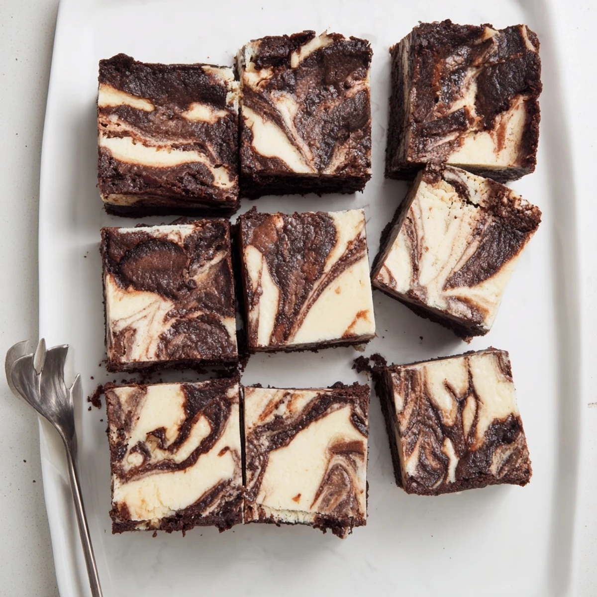 Golden brown sourdough cheesecake brownie bars cut into squares on wooden cutting board