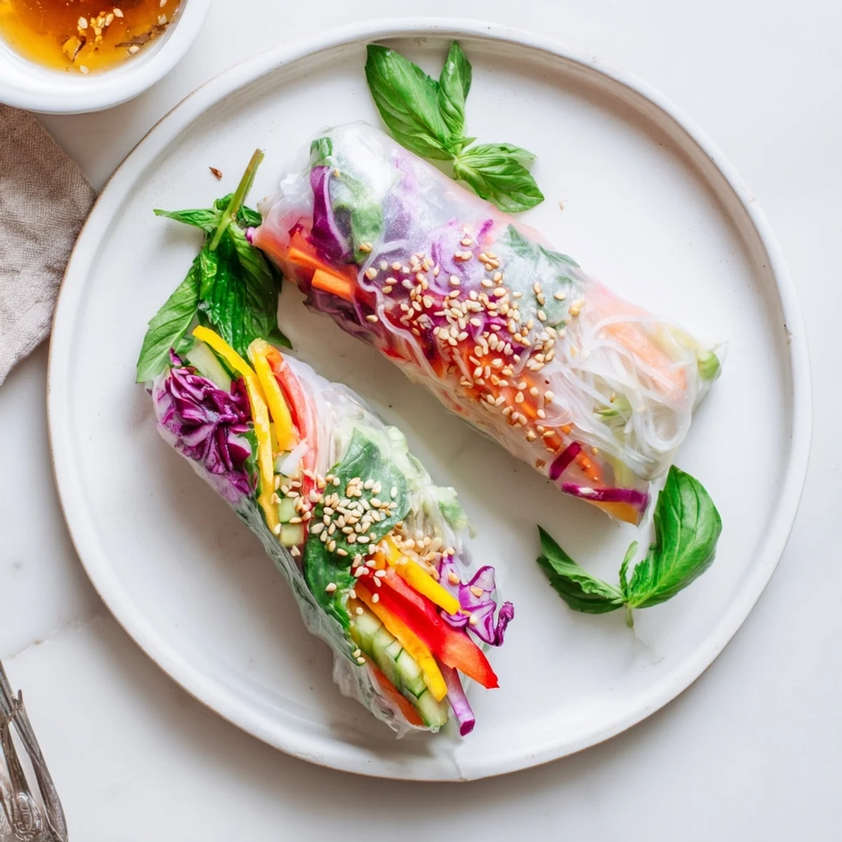 Light Gluten Free Vegetable Spring Rolls, crunchy carrots and herbs, no cooking required
