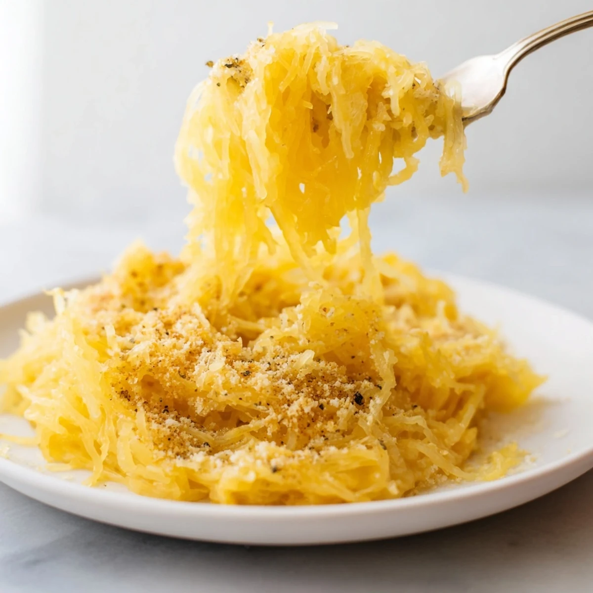 Roasted Spaghetti Squash Mac Cheese served warm, fork-tender strands with melted cheese.  