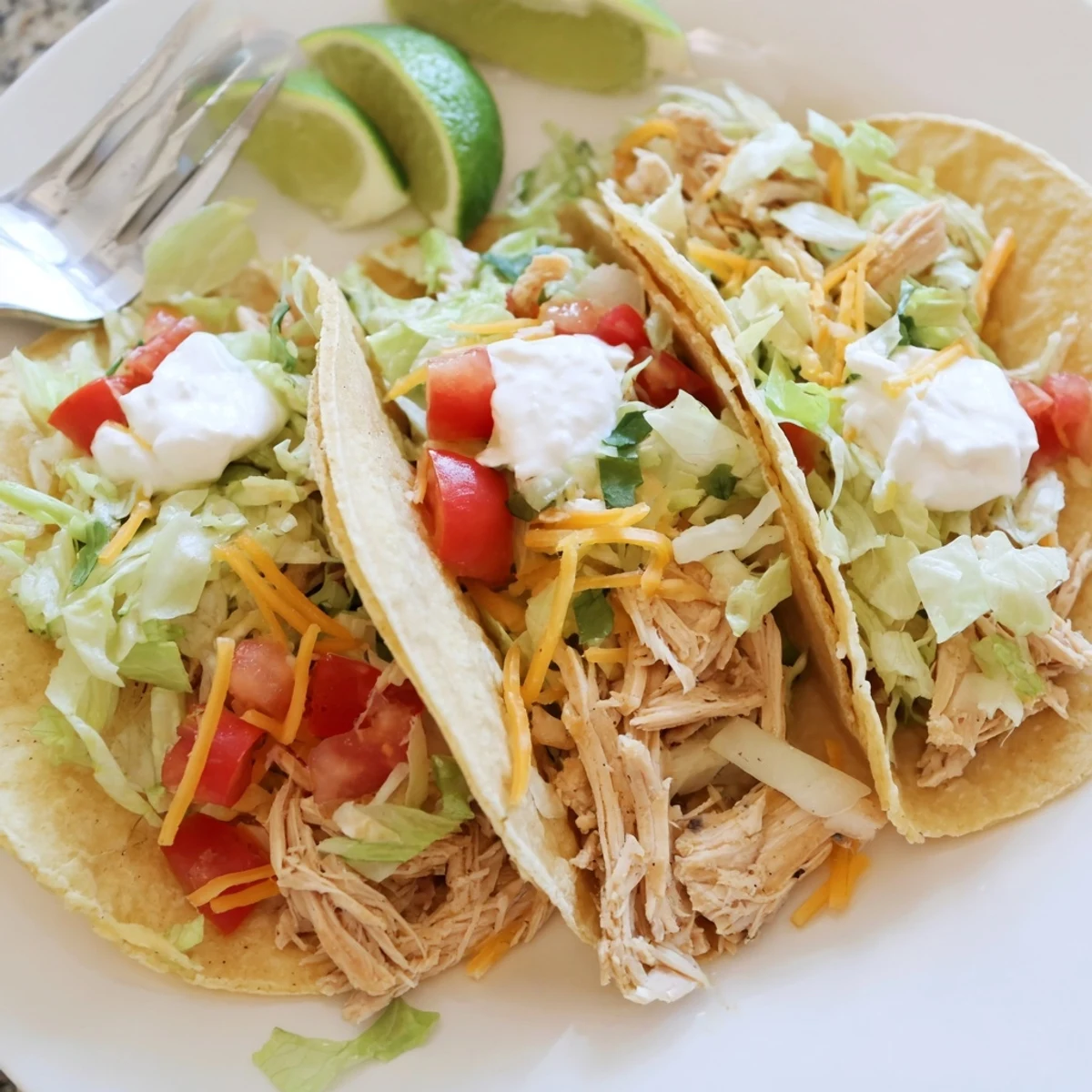 Juicy slow cooker ranch chicken tacos loaded with melted cheddar and fresh cilantro