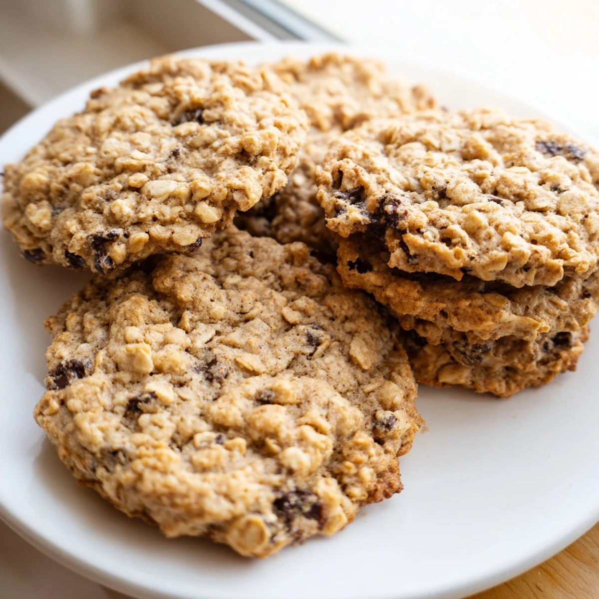 Chewy banana oatmeal cookies with golden edges cooling on a wire rack