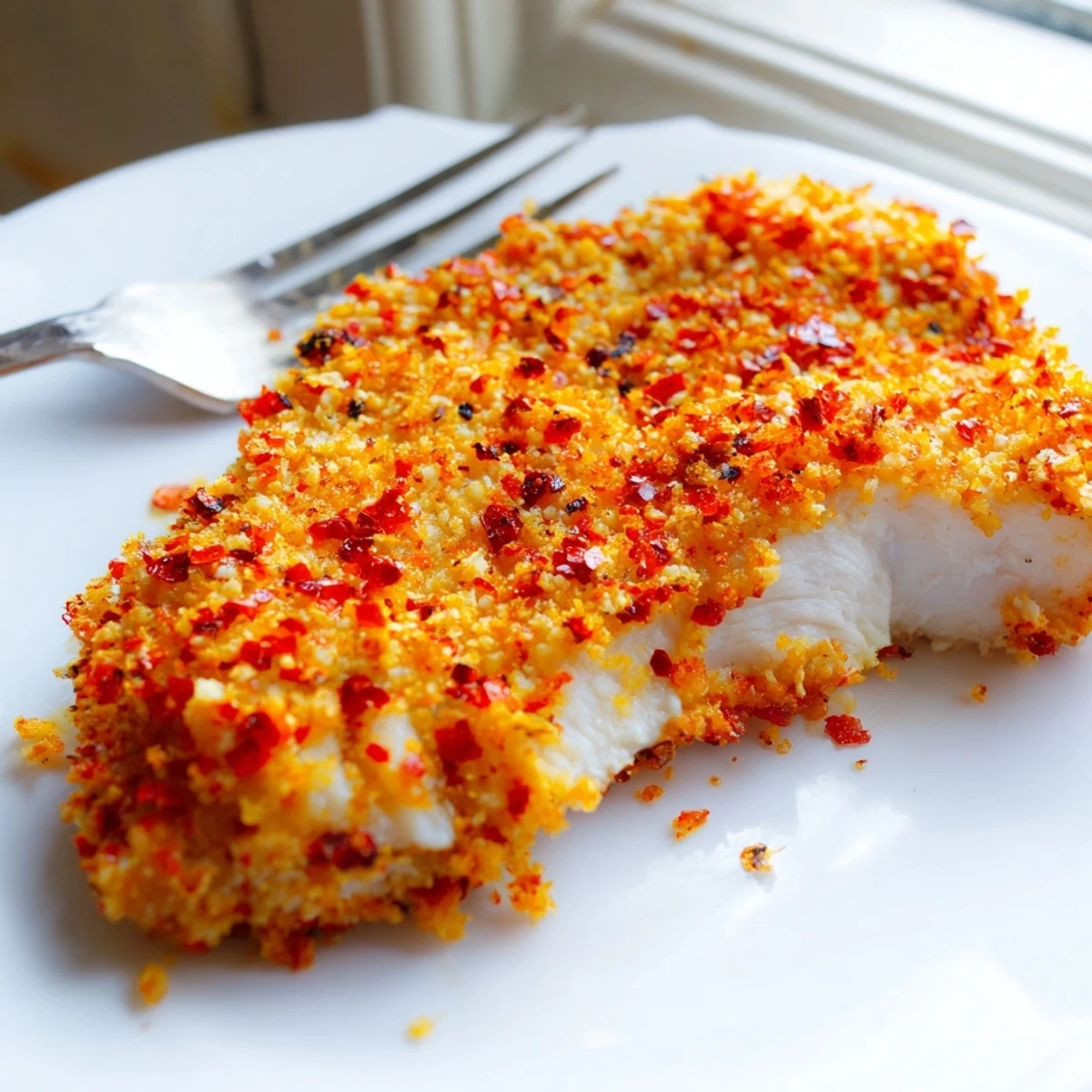 Paprika Parmesan Chicken served alongside roasted vegetables on a white platter for weeknight dinner