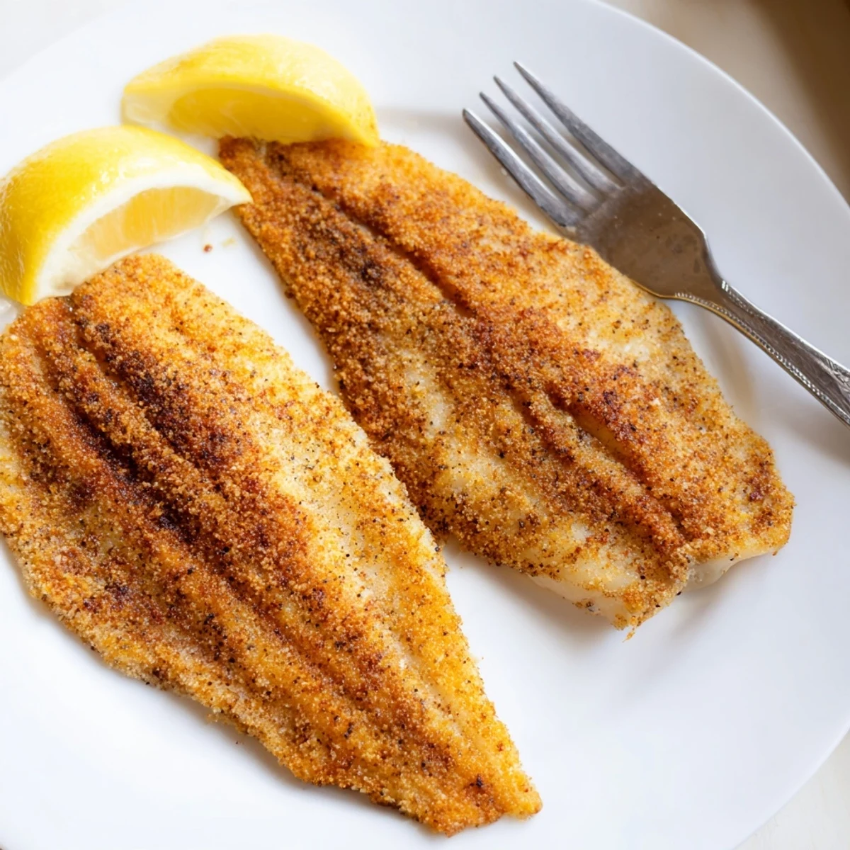 Crispy pan fried tilapia fillets sizzling in a skillet with paprika and herbs